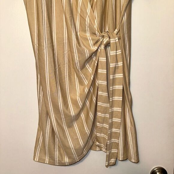 ASOS Women’s Tan White Stripe Jersey Wrap Dress Size 8 EUC - Picture 2 of 10